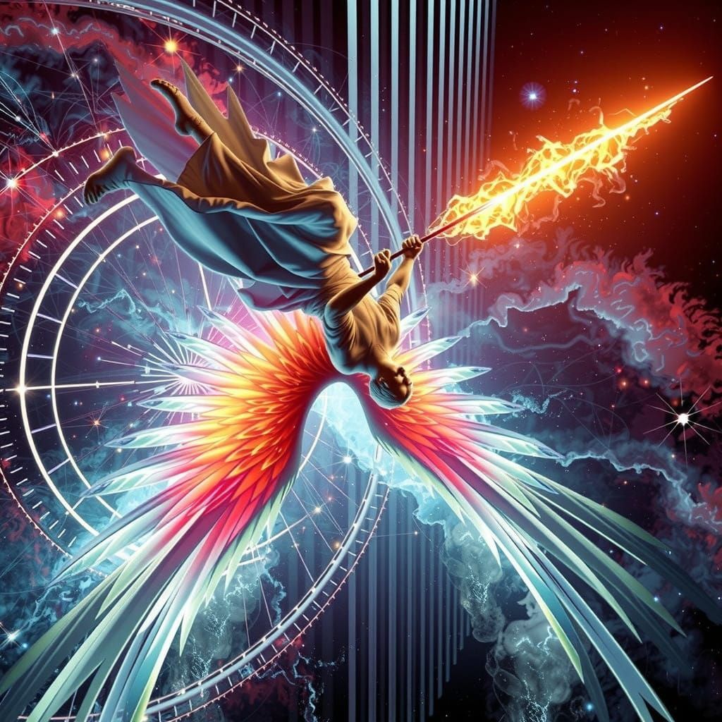 Cyberpunk Angel in Antimatter Storm with Ultraviolet Lightin...