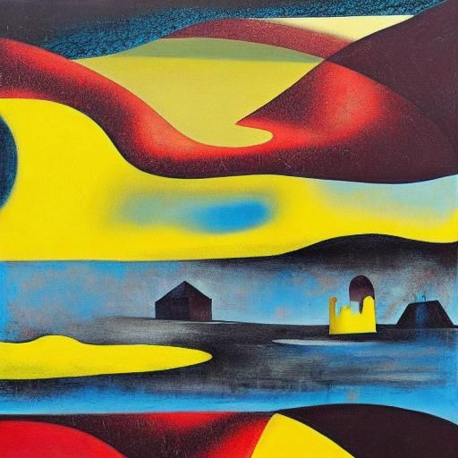 Surreal Melting Castle Ruins in Expressionist Oil Painting