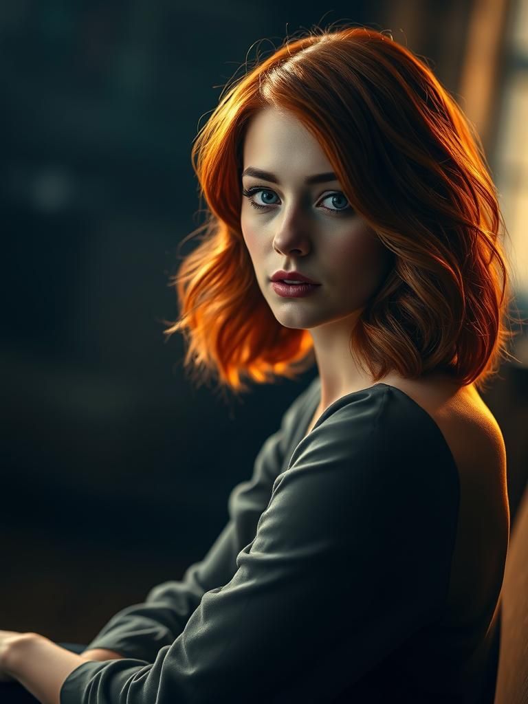Red-Haired Woman Portrait in Hyperrealistic Style
