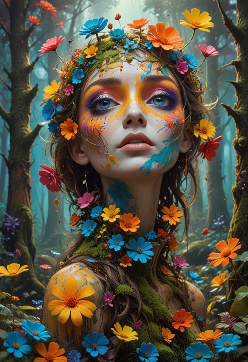 Vibrant Forest Dreamscape in Triadic Colors