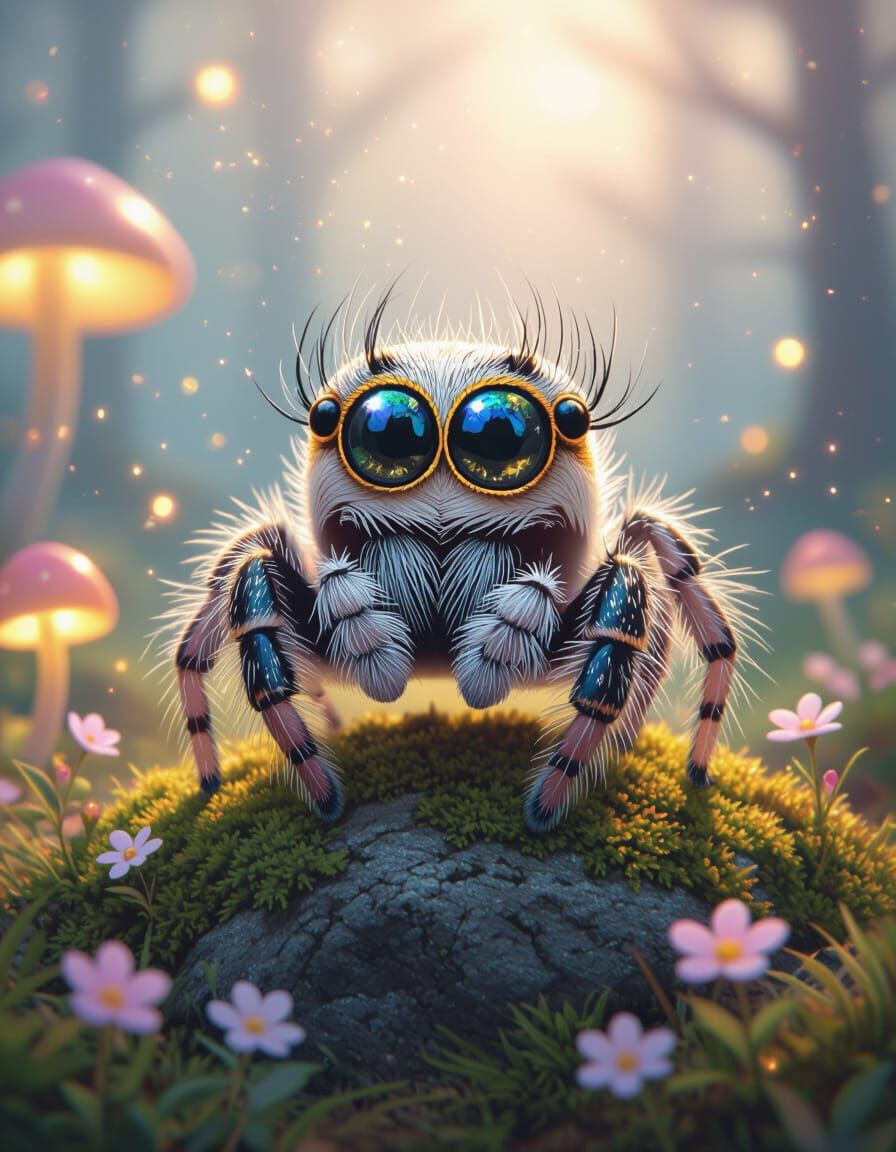 Adorable Baby Spider in Enchanted Forest