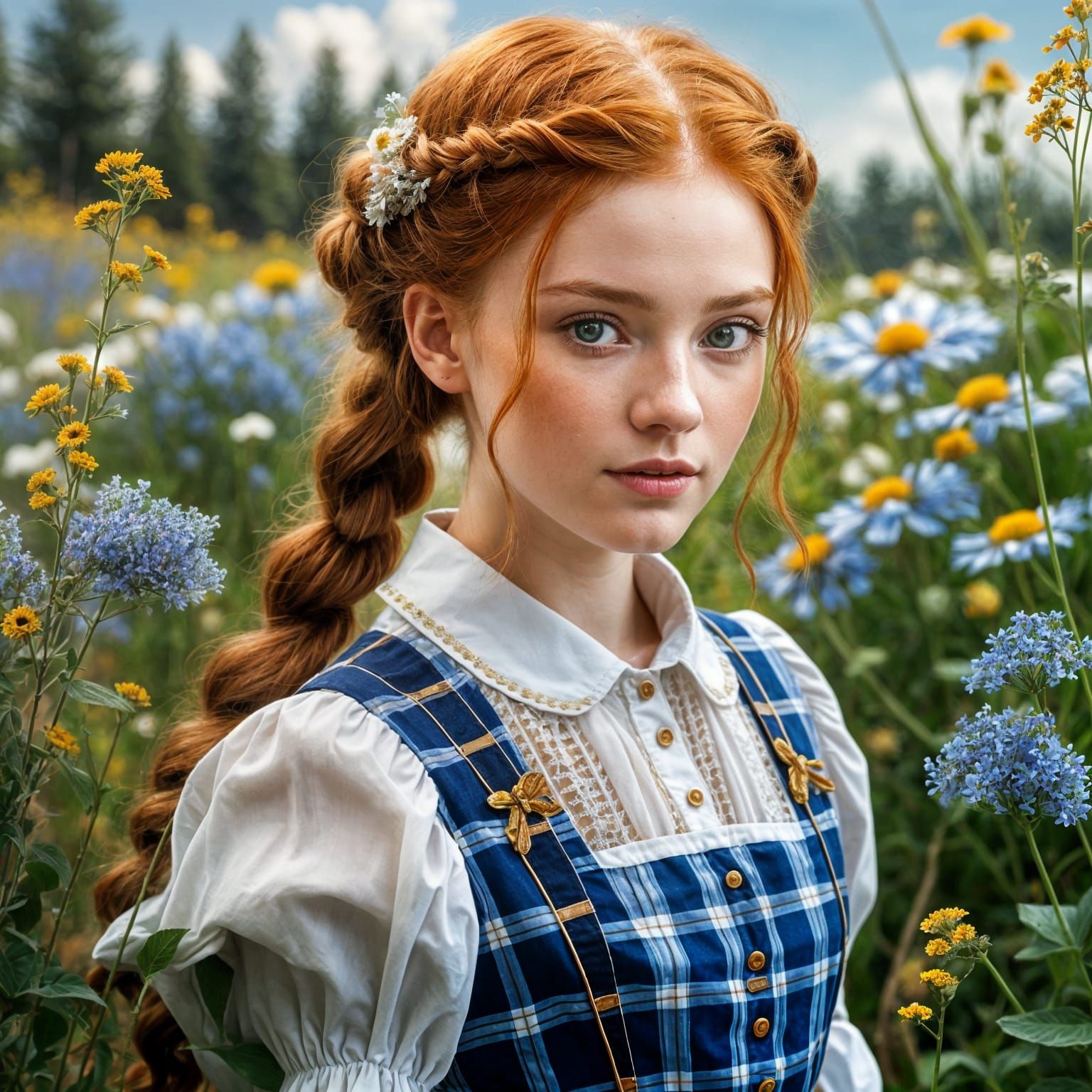 Ginger-Haired Woman in Braids Reference Sheet