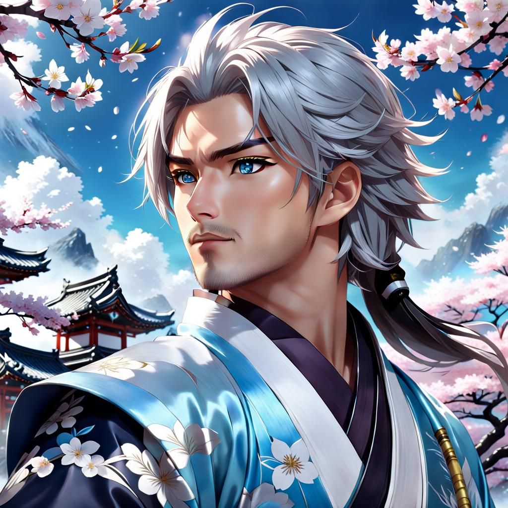 Kimono Swordsman in Shrine: Anime 3D Digital Art