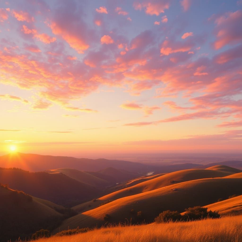 Golden Sunset Landscape in Soft Impressionist Style