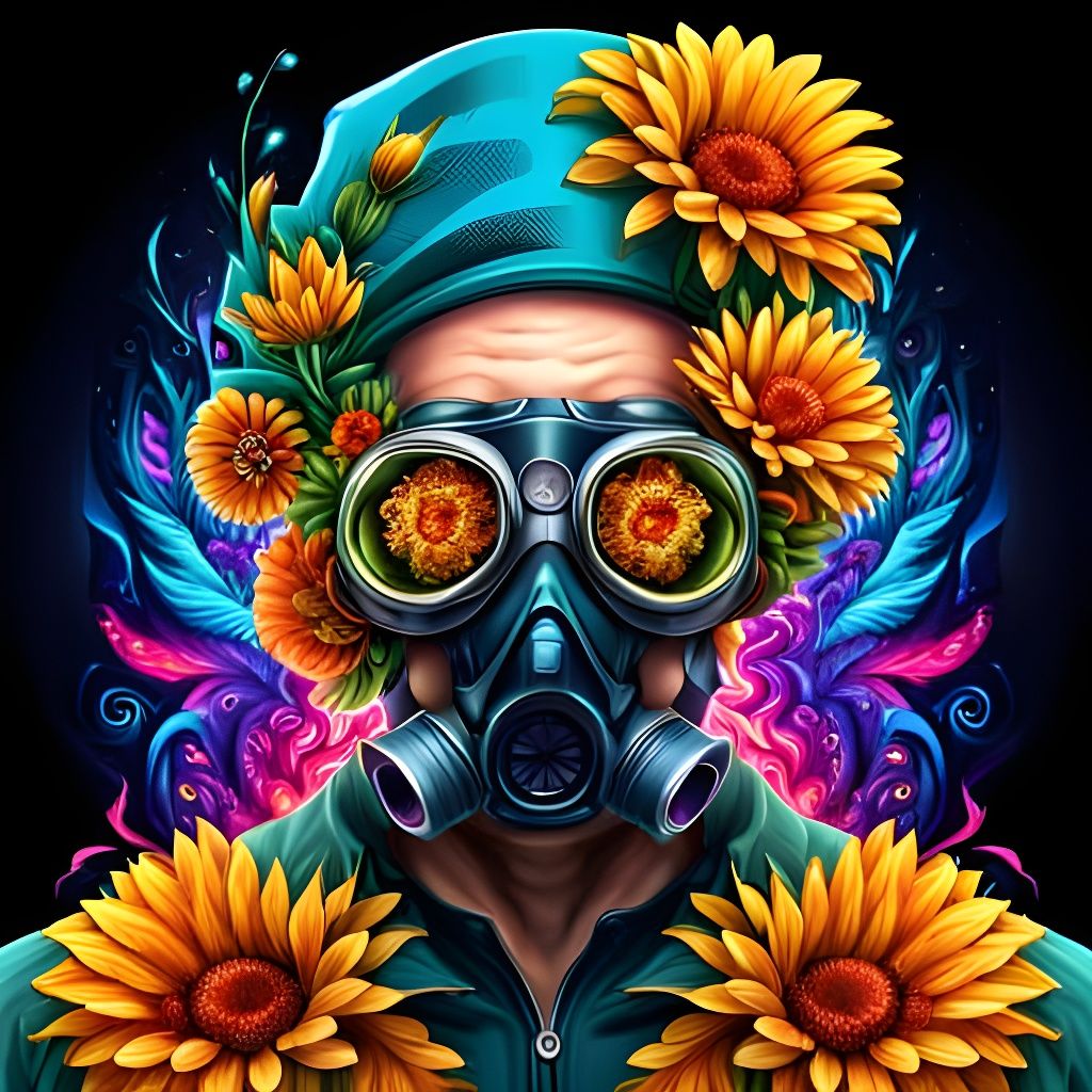 Cyberpunk Floral Man with Gas Mask