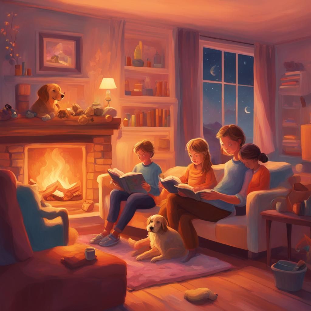 Cozy Family Scene in Whimsical Digital Art