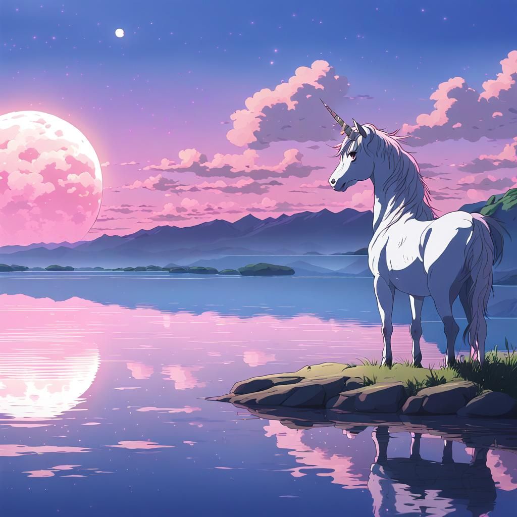 Unicorn on Serene Lake, Makoto Shinkai Anime Style