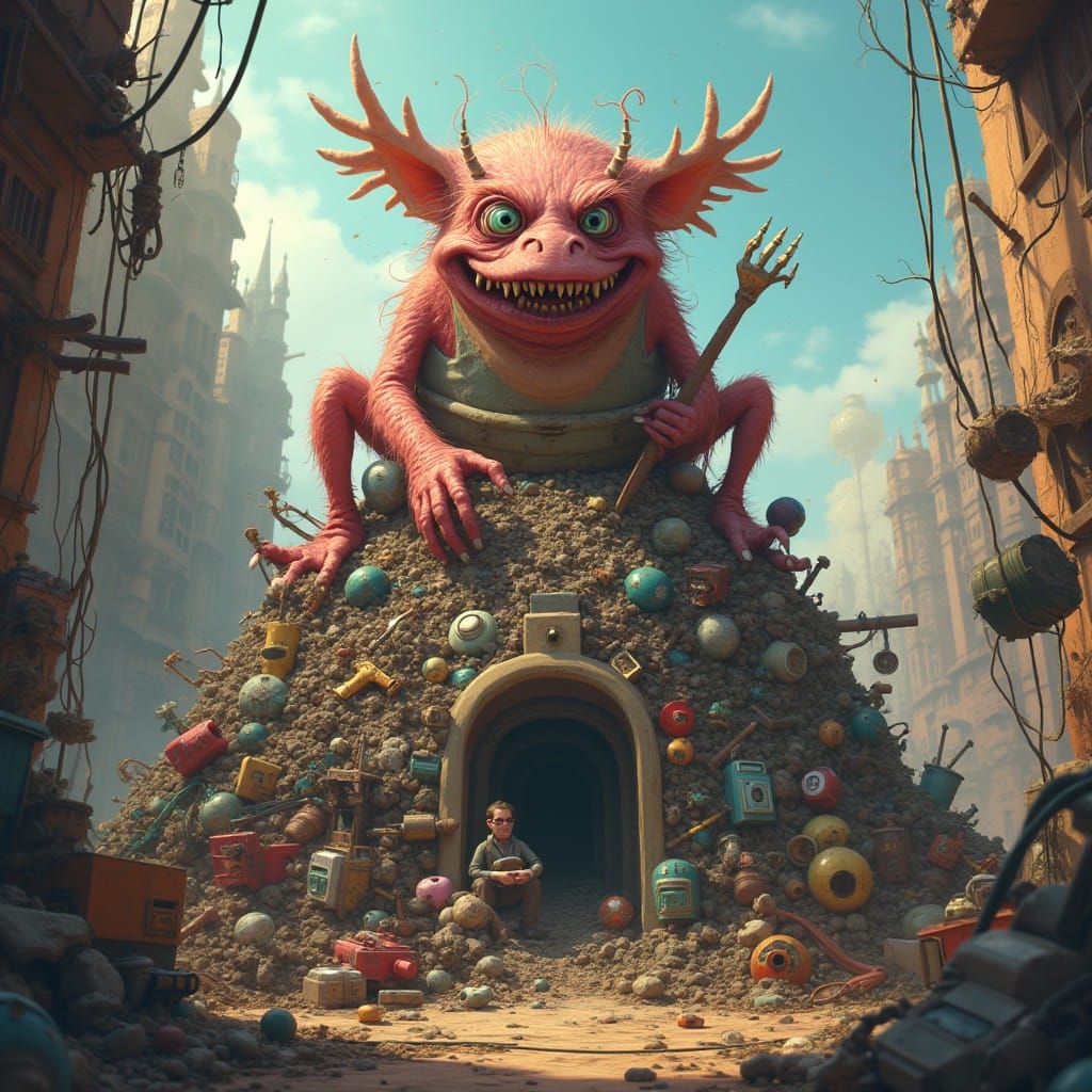 Grotesque God of Hoarding on Junk Mountain