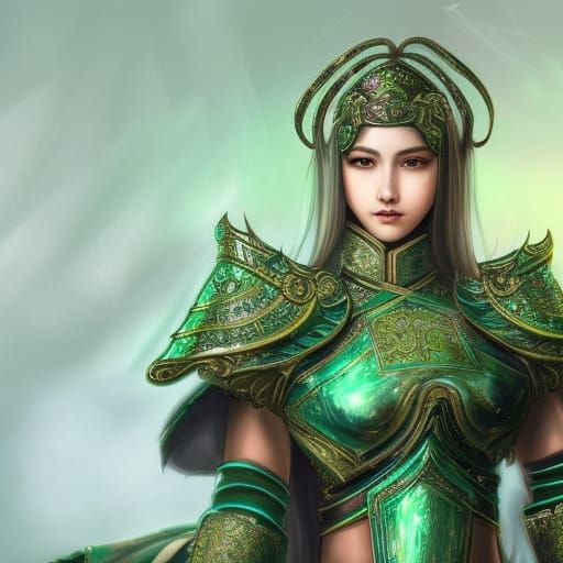 Young Knight in Green Armor in Sci-Fi Palace