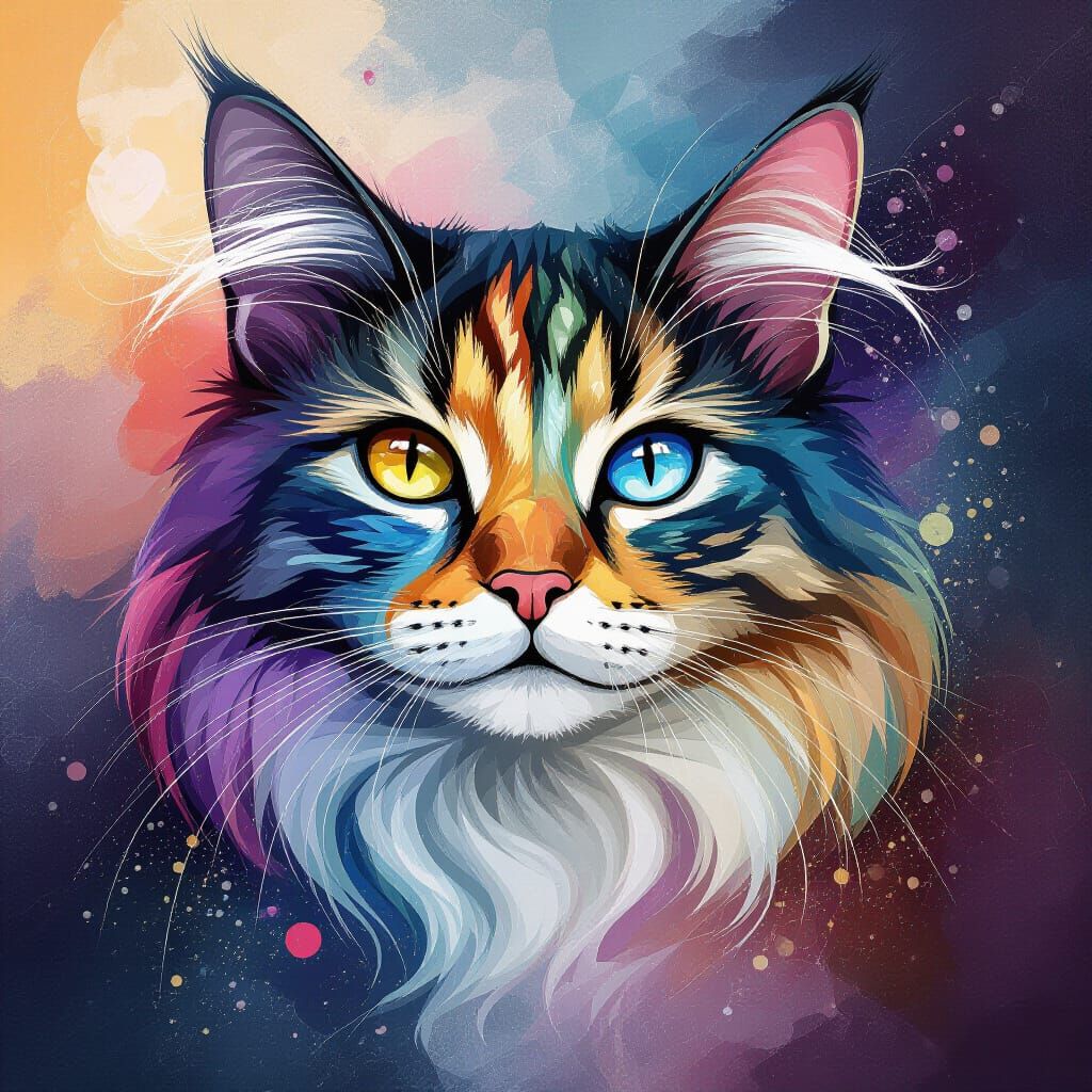 Abstract Beauty: Surreal Cat in Digital Art Style