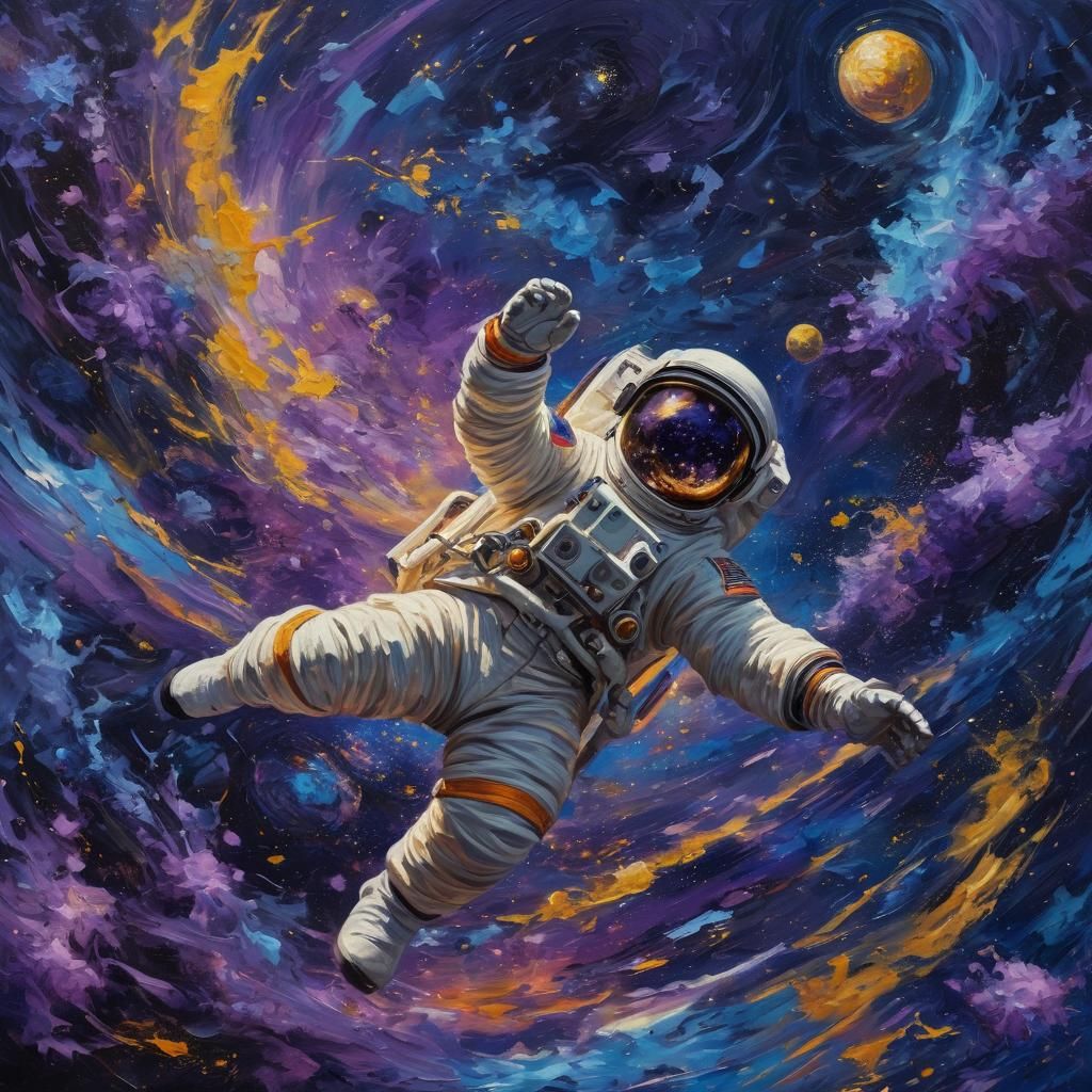 Astronaut in Space: Expressionist Oil Painting