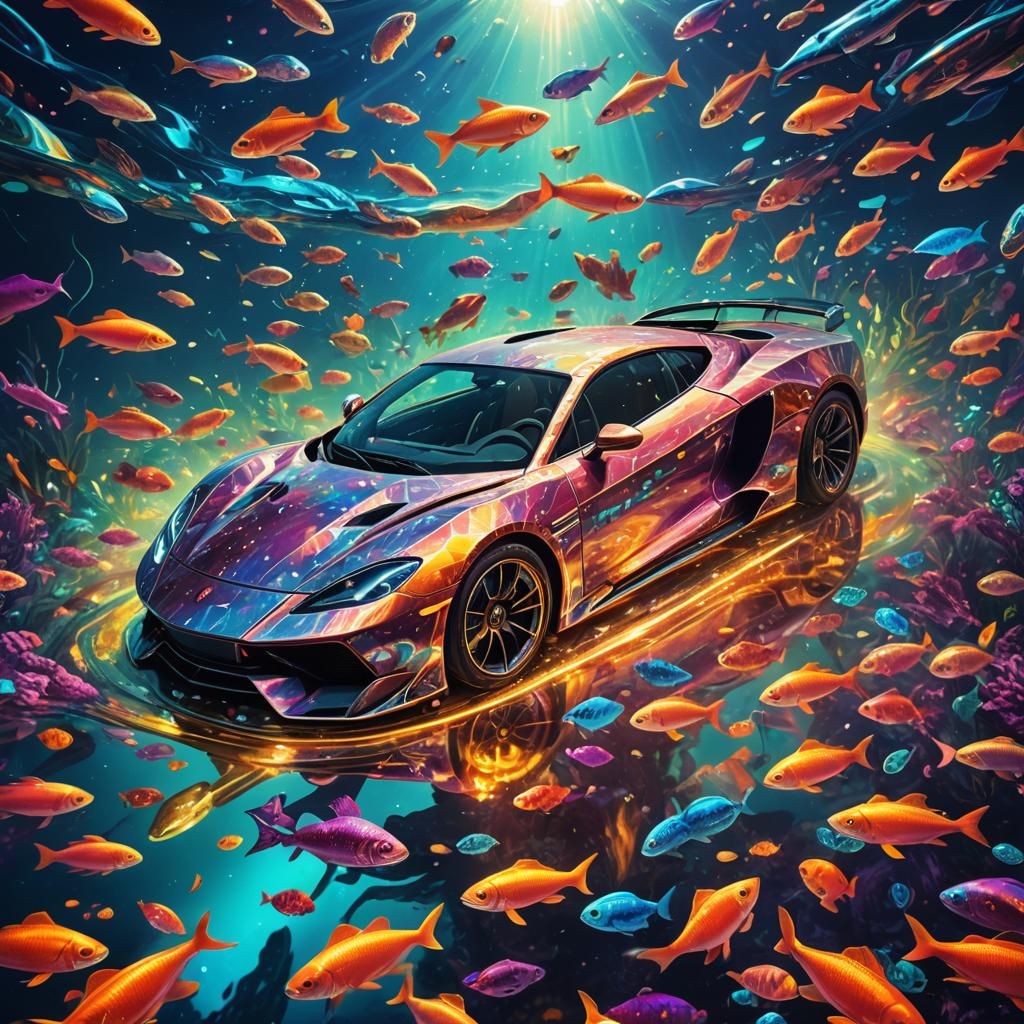Underwater Supercar in Cosmic Surrealism Style