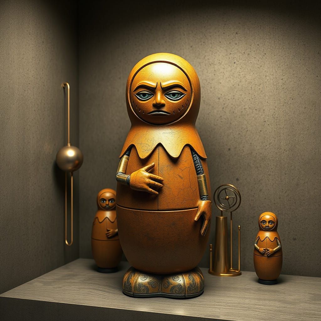 Futuristic Terracotta Robot Emerges from a Geometric Dream