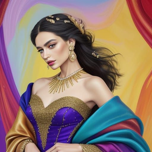 Glamorous Fashion Illustration of Woman in Evening Gown