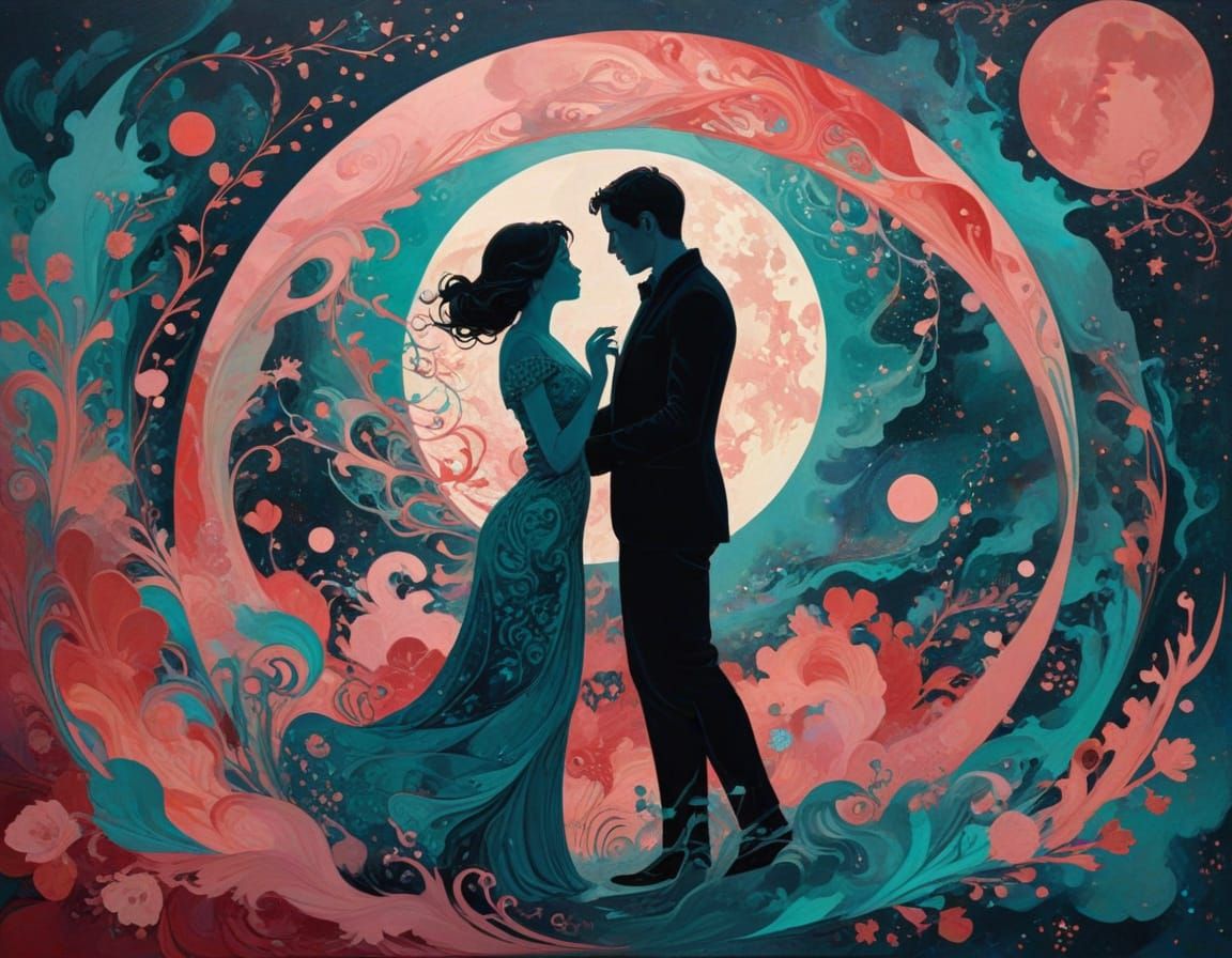 Romantic Valentine's Day Scene in Vibrant, Abstract Style