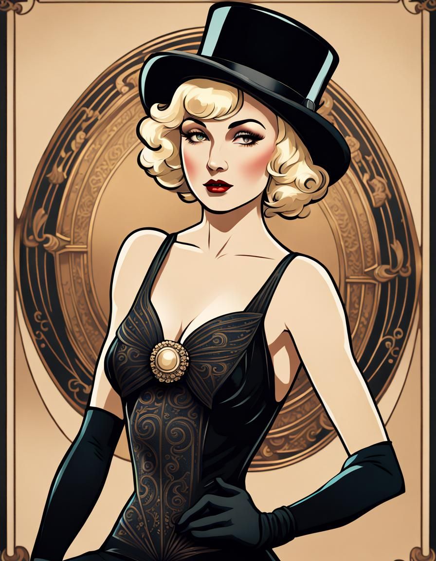 Art Deco Pin-Up Lady in Dark Fantasy Style