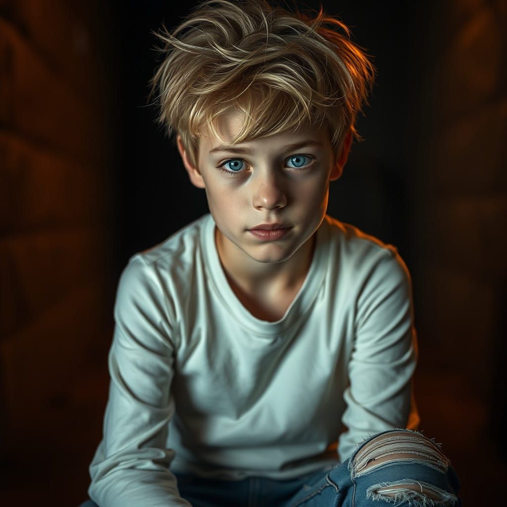 Hyperrealistic Portrait of a Moody Blonde Youth