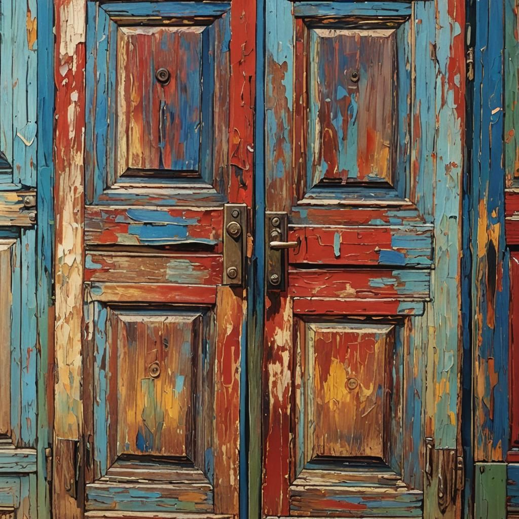 Red and Blue Doors in Expressionist Style