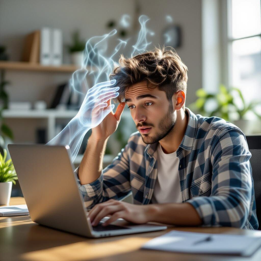 Man Touched by Ghostly Hand From Laptop in Office