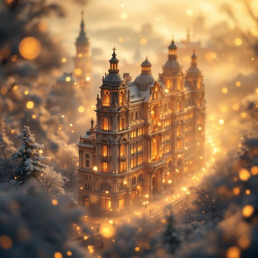Belle Époque Miniature Cityscape in Golden Winter Light