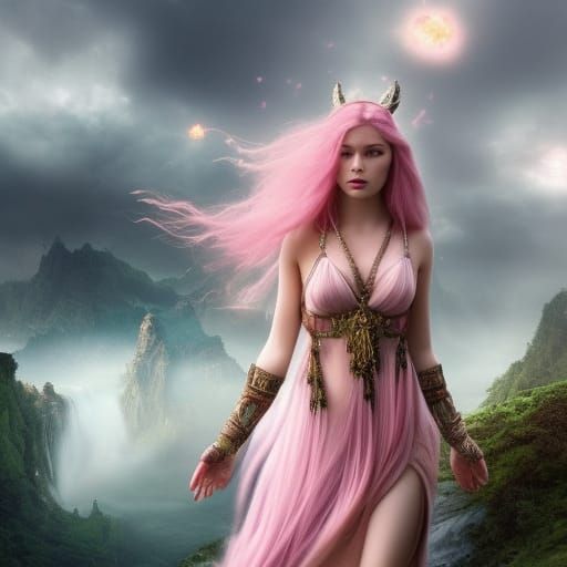 Pink-Haired Goddess: Epic Digital Matte Painting