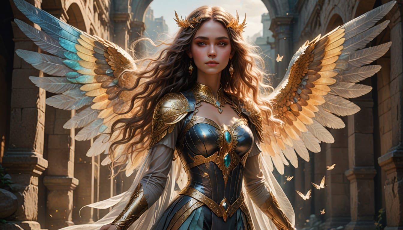 Regal Angel Lashes Down with Divine Wings in Celestial Beaut...