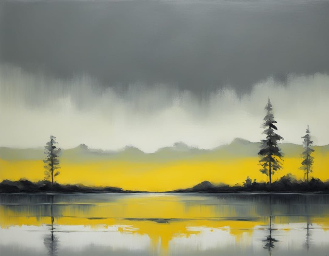 Argent Yellow Khaki Abstract Surrealism Panorama