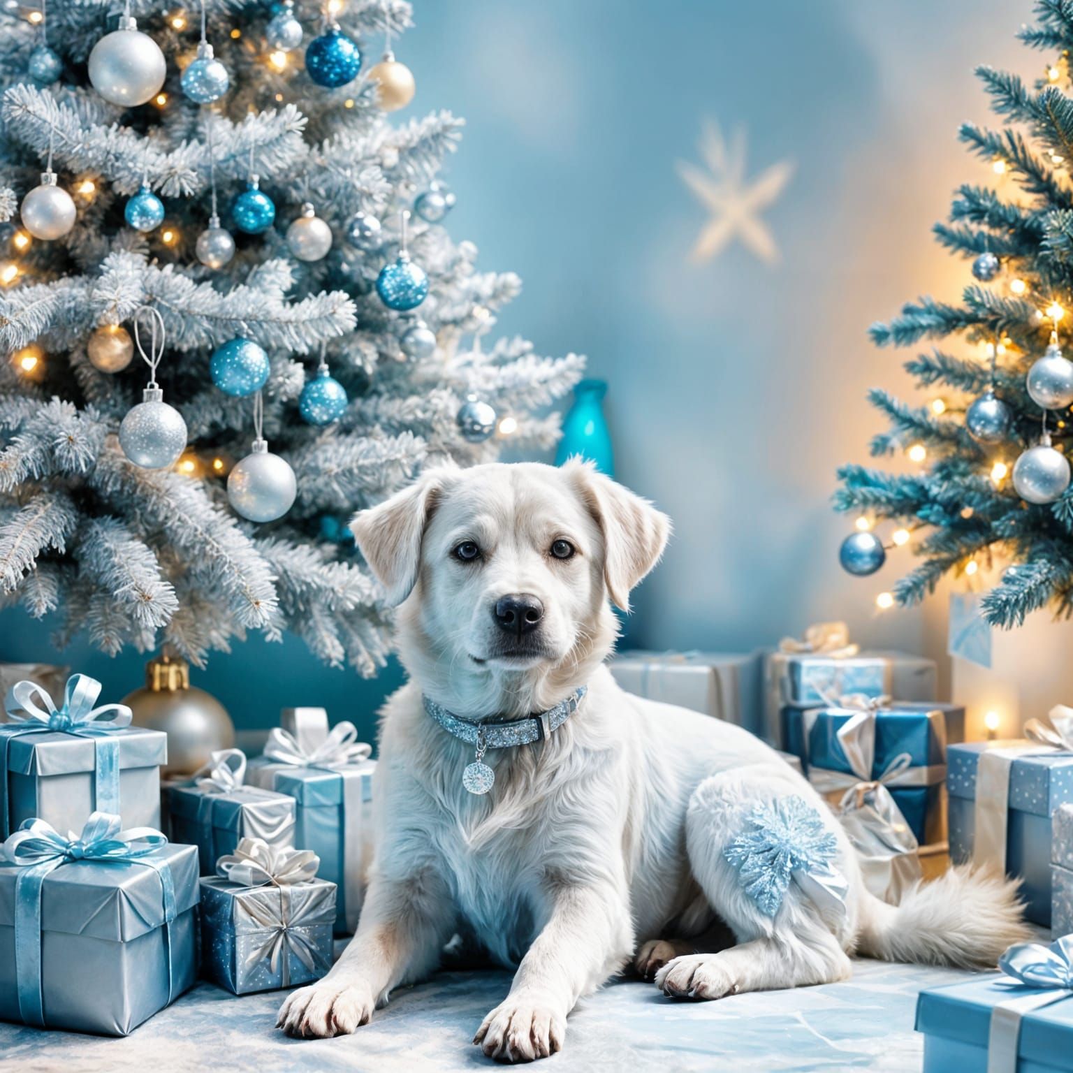 Light Blue Christmas Tree with Silver Decorations