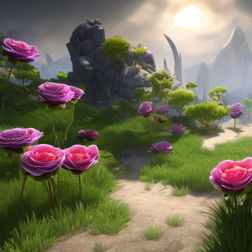 Crystal Roses in 3D Game Cinematic Style