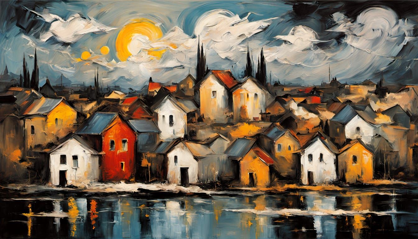 Emerging Metropolis in Vibrant Impasto