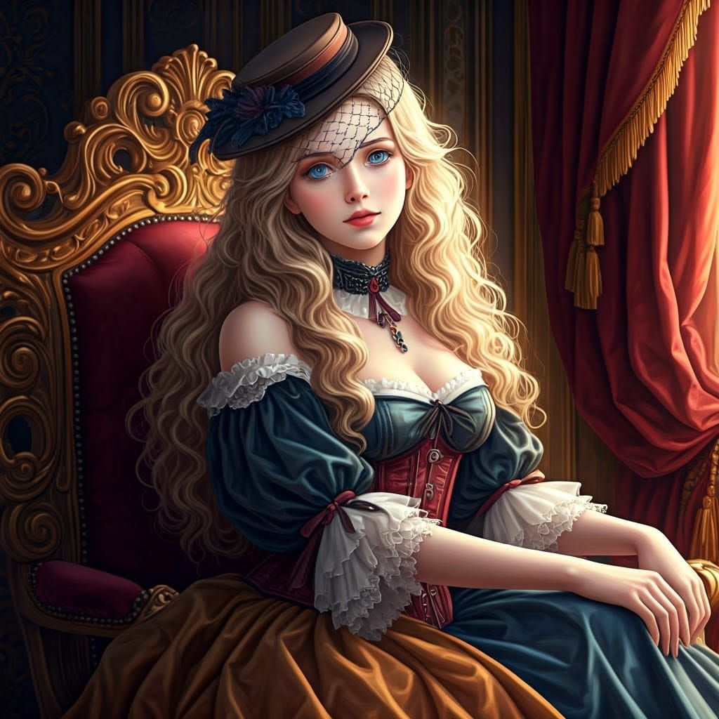 Elegant Girl in Renaissance-Inspired Regalia