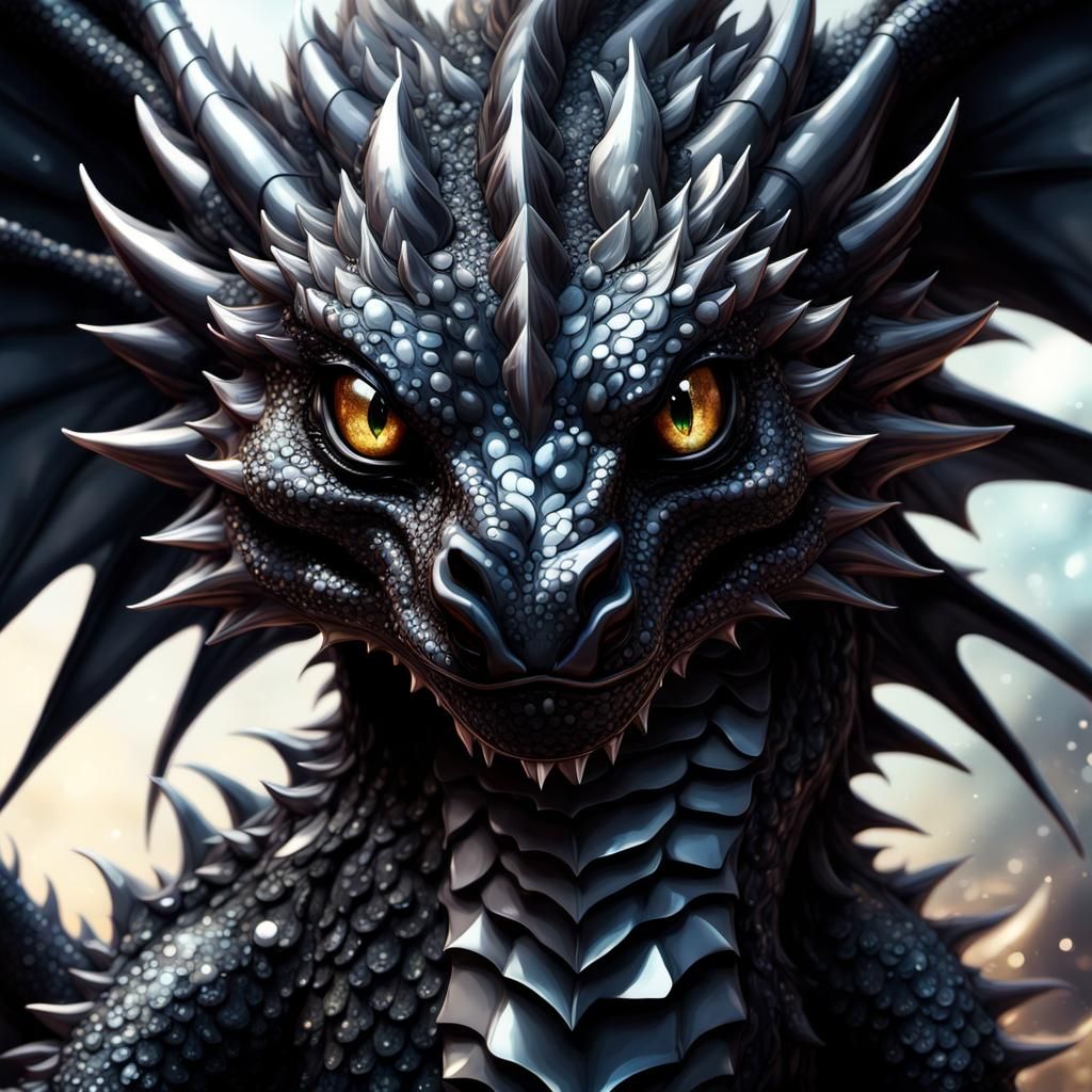 Crystallized Black Dragon Portrait in Anime Style