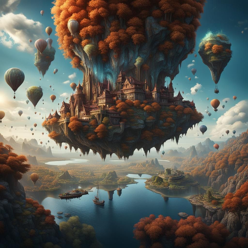 Fantastical Upside-Down City Concept Art