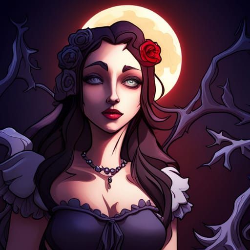 Gothic Rose Garden Portrait in Tim Burton Style