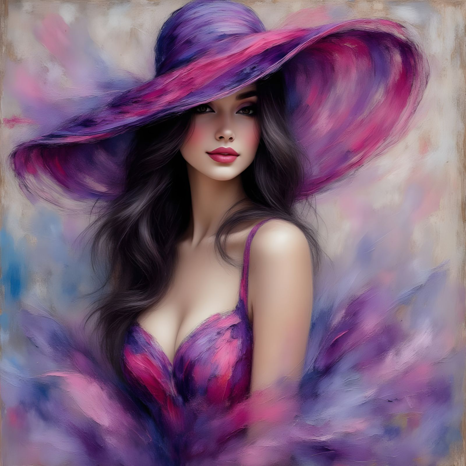 Elegant Lady in Purple Hat, 1960s Fashion Photography