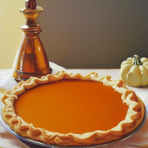 Classic Pumpkin Pie in Oil Painting Style