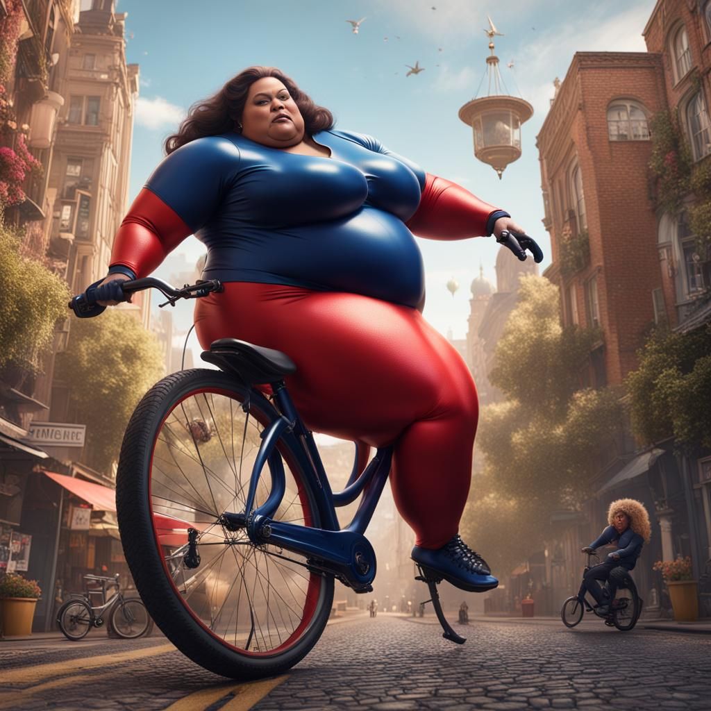 SSBBW Woman Stunt Biker in Detailed Digital Art