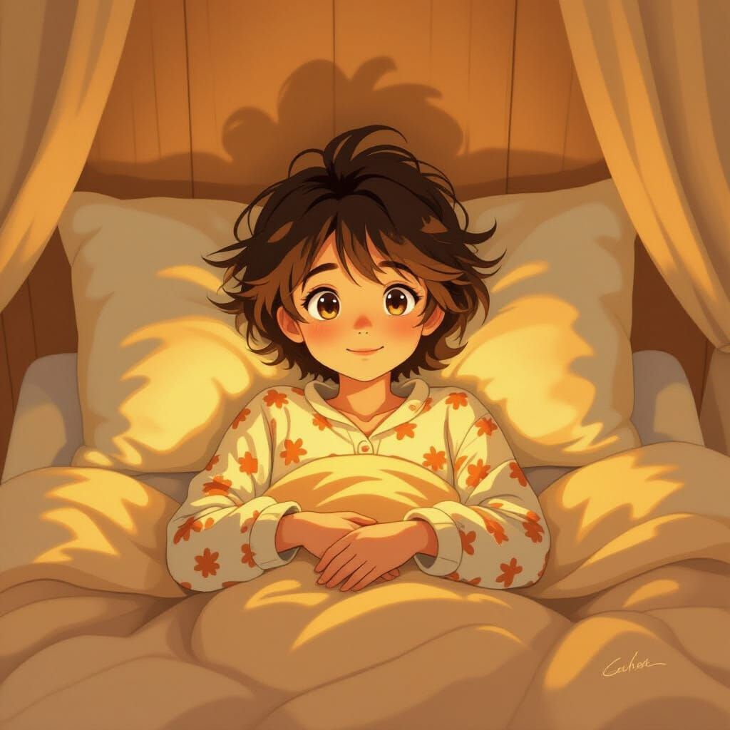 Dreamy Eli in Bed, Golden Light