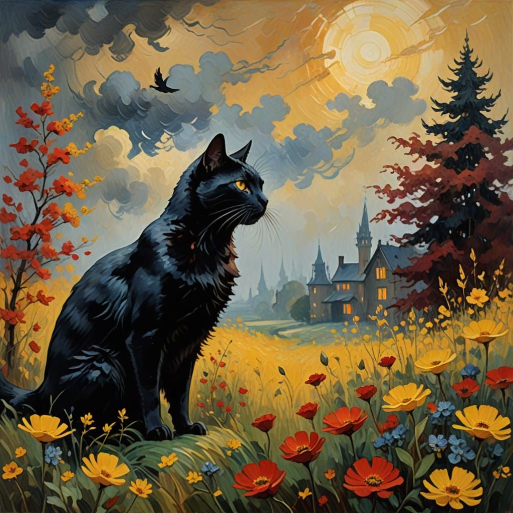 Whimsical Cat in a Dreamlike Scene