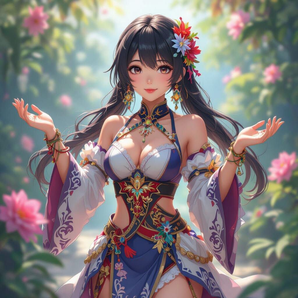 Anime Style Young Woman in Vibrant Environment