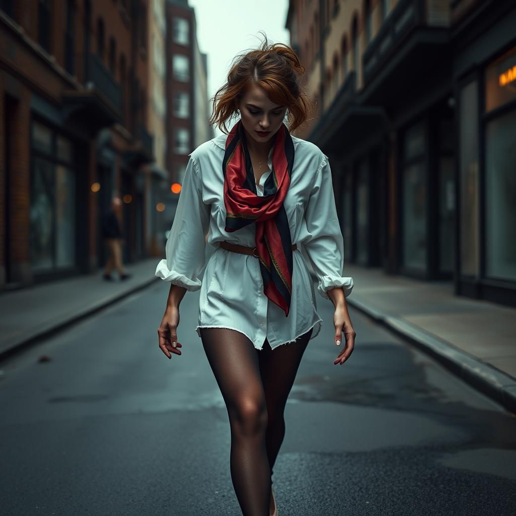 Possessed Office Lady on Desolate Street: Cinematic Still