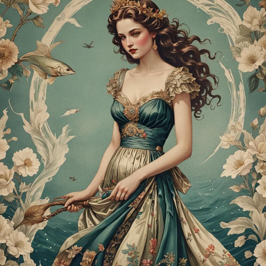 Siren in Vintage Dress: AI Generated Portrait