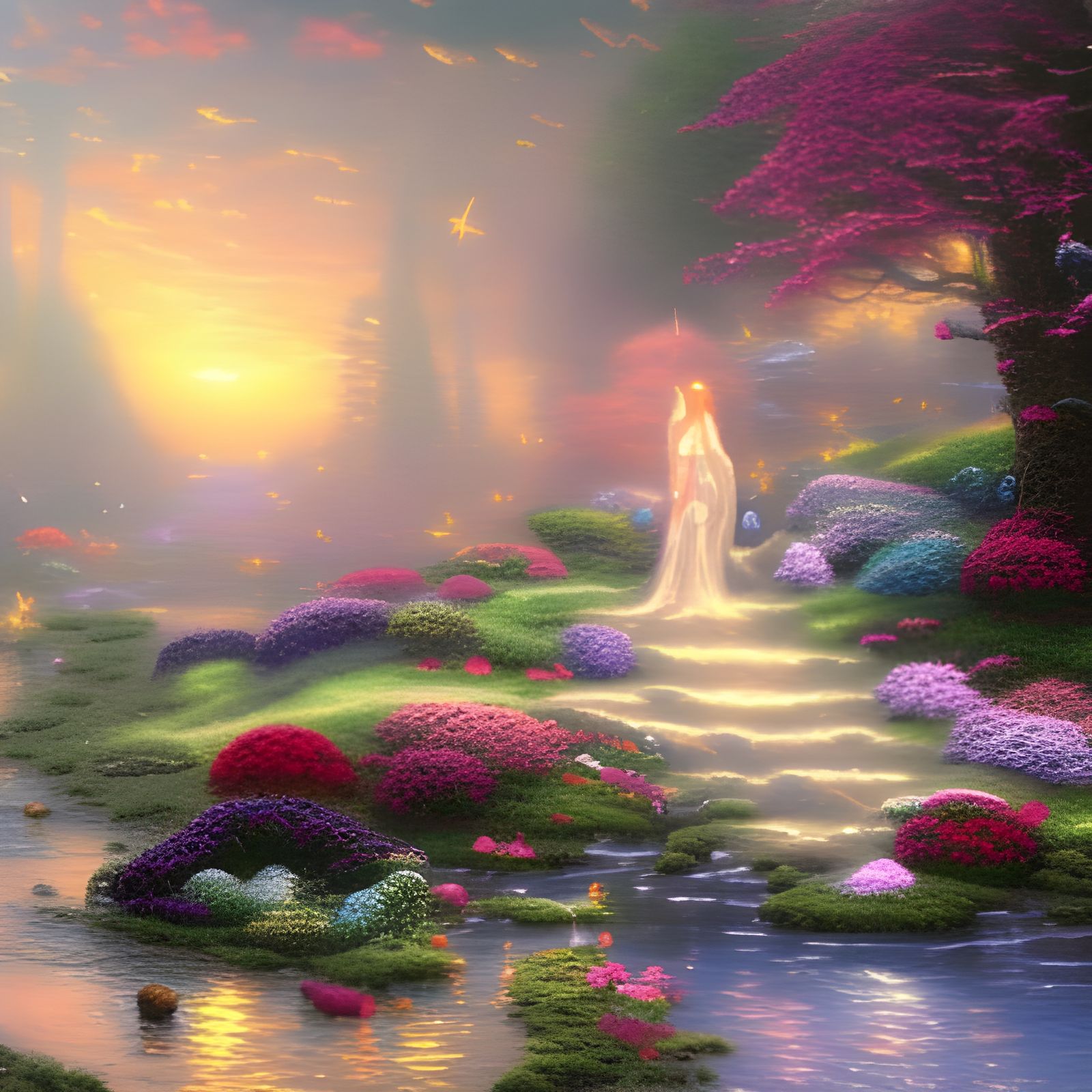 Ethereal Woman with Jewels in Fantasy Landscape