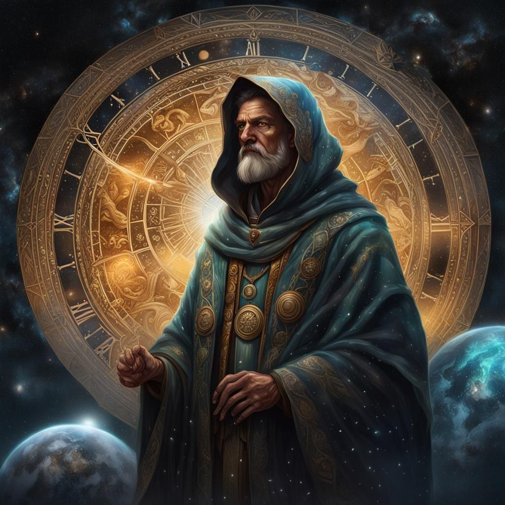 Cosmic Druid Portrait in a Galaxy Landscape