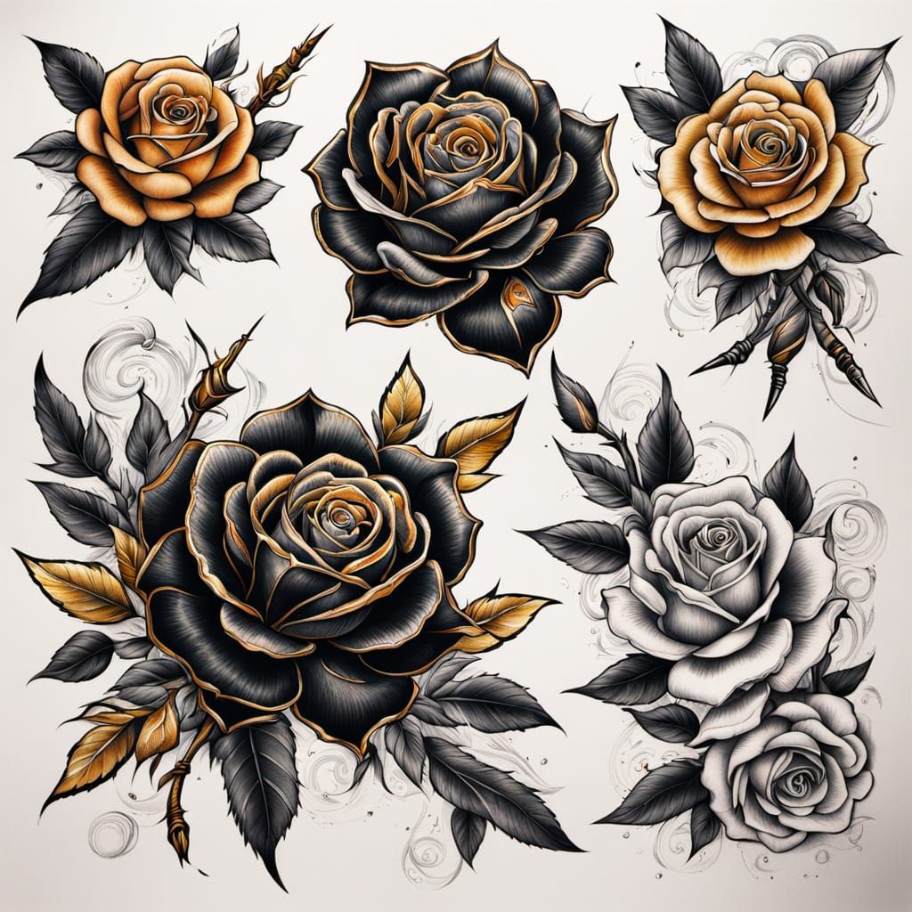 Rose and Dagger Tattoo Designs in Sfumato Technique