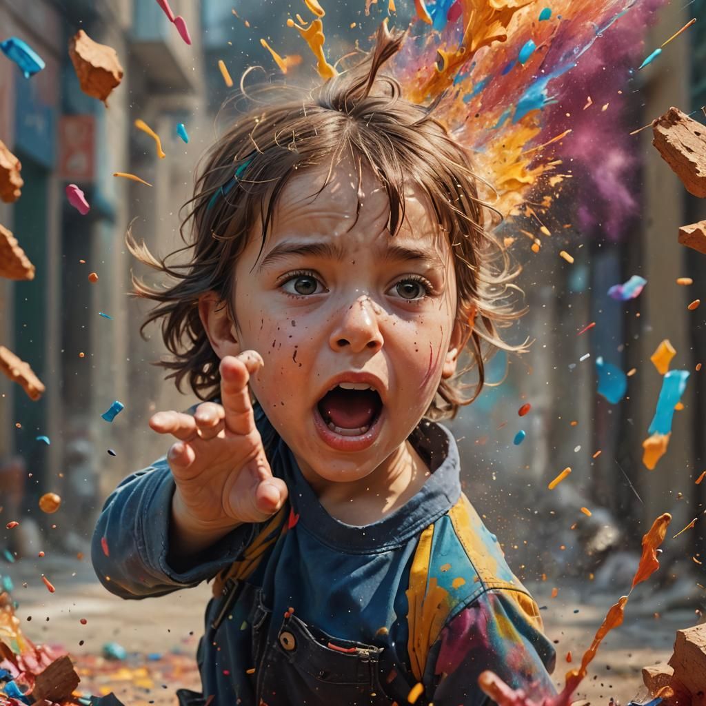 Hyperrealistic Child in Colorful Splash Art Style