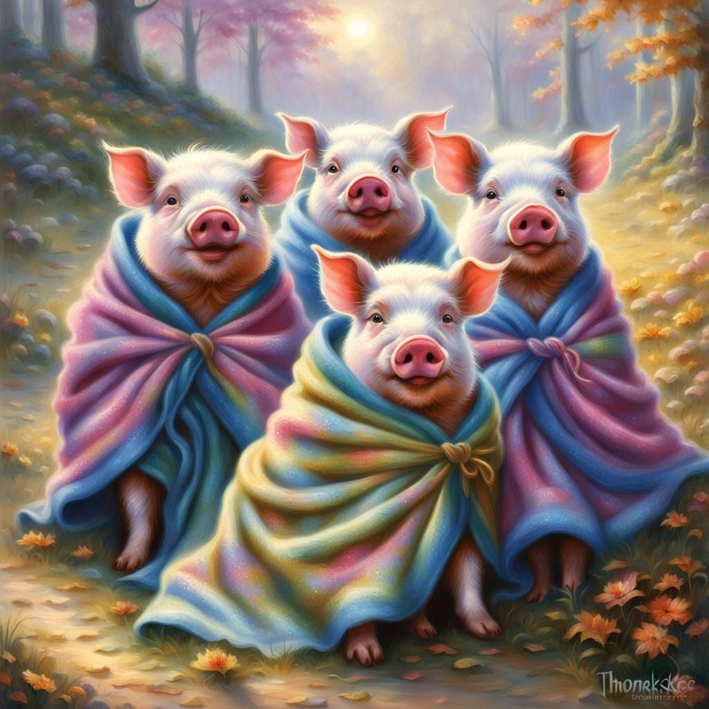 Three Little Pigs Wrapped in Blanket, Ethereal Fantasy