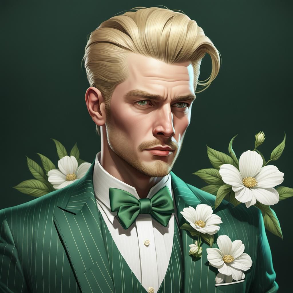 Dapper Gentleman in Green Suit, Detailed Portrait