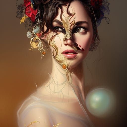 Elegant Masquerade Ball Portrait in Art Nouveau Style
