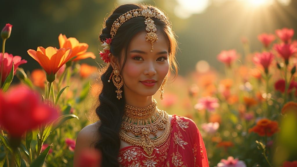 Burmese Princess in Neon Garden, Majestic Face